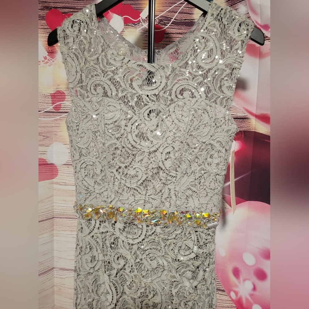 Sophisticated Gray Lace Maxi Dress - Picture 2 of 6
